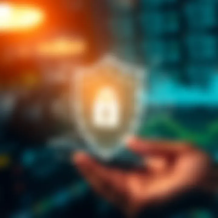 Graphic showing secure digital shield symbolizing protection and security in trading apps