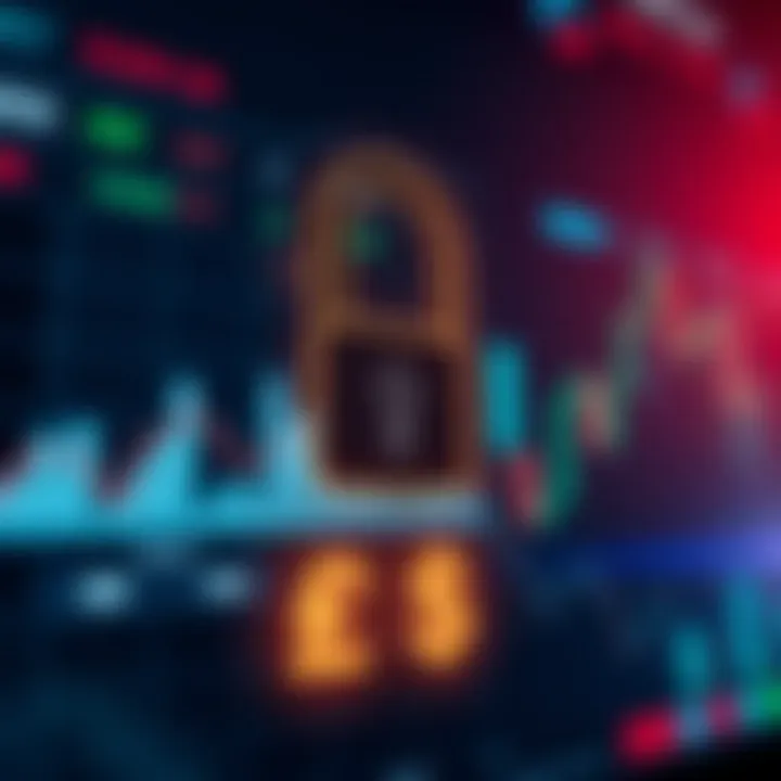 Secure Trading Platform Interface with Currency Indicators Secure online trading platform interface with lock symbol and currency icons