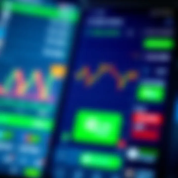 User interface of a trading application displaying real-time stock charts and M-Pesa payment option