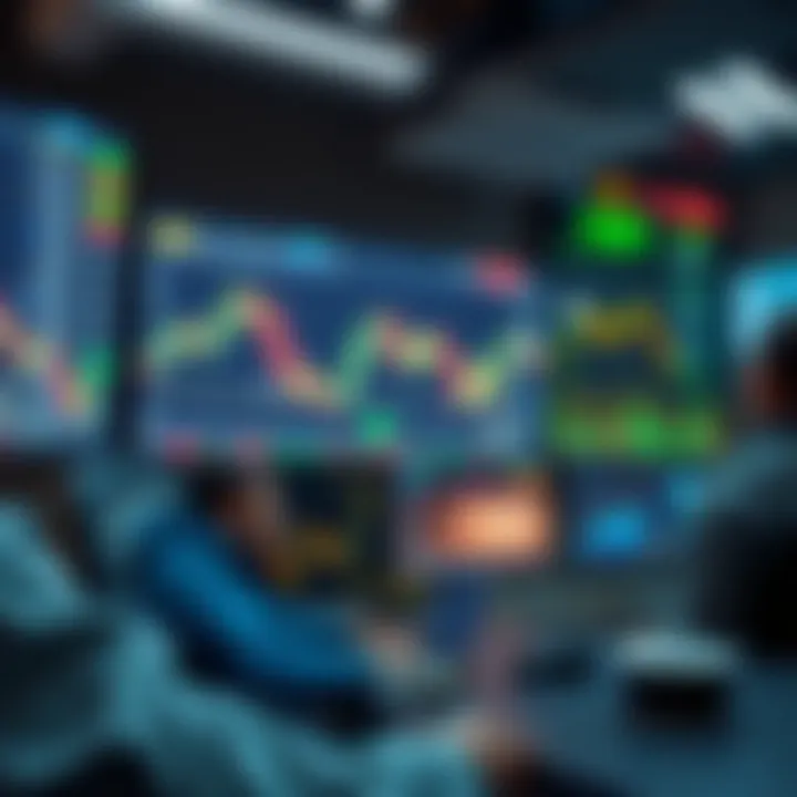 Conceptual illustration of forex trading education with charts and currency symbols in a digital learning environment