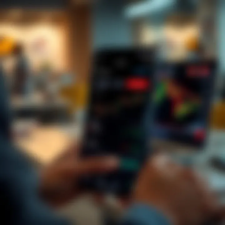 Mobile device displaying the Deriv app interface with trading charts and options