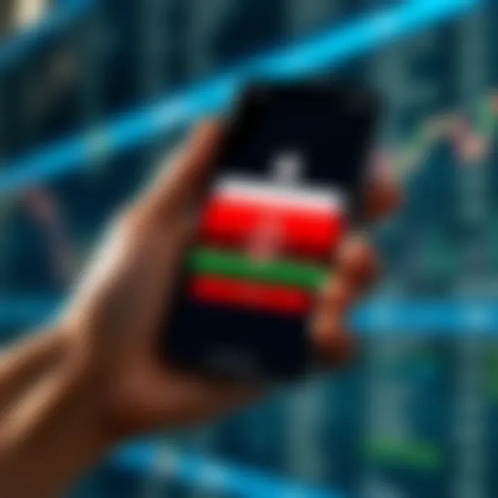 Mobile device displaying IQ Option login screen with Kenyan flag symbol indicating secure access