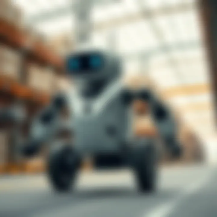 Autonomous robot navigating a complex industrial warehouse environment