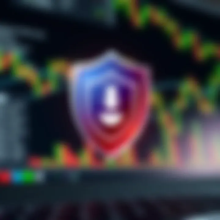 Secure download icon with shield symbol on computer desktop background