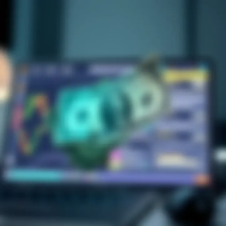 Illustration of a digital dollar bill emerging from a computer screen symbolizing online money schemes