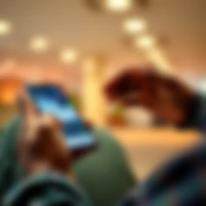 User interacting with a smartphone showing forex market trends and trading options