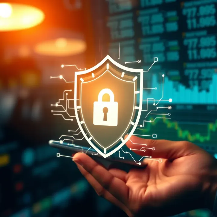 Security Features Essential for Trading Apps Graphic showing secure digital shield symbolizing protection and security in trading apps