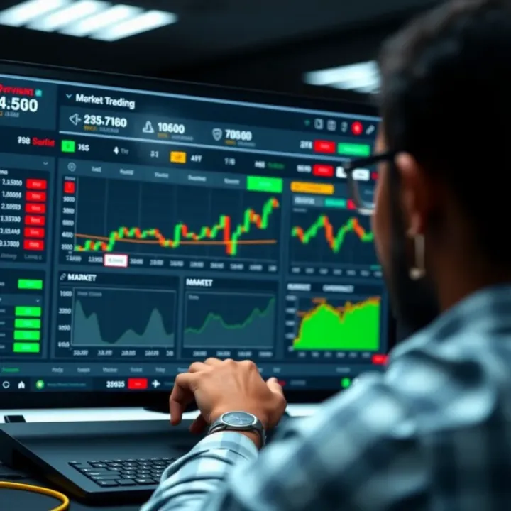 User logging into a binary trading platform dashboard showing account overview and market options