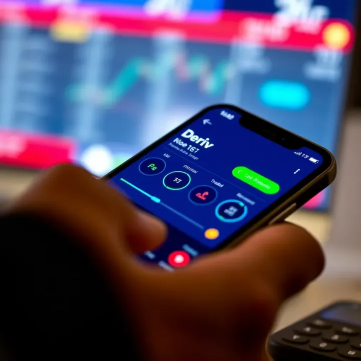 Mobile phone showing the Deriv app interface with trading options available in Kenya