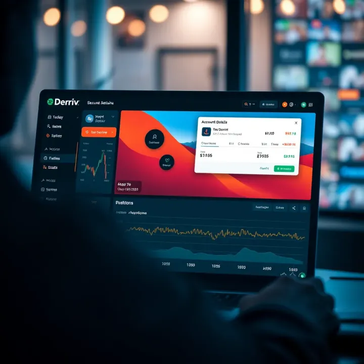 Secure account dashboard on Deriv.com displaying navigation menu and account details