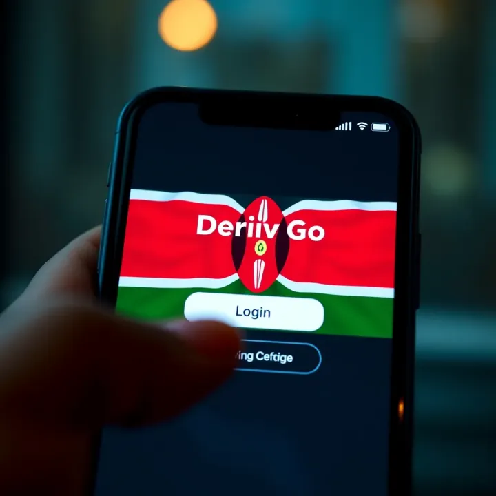 User interface of Deriv Go app displaying login screen with Kenyan flag