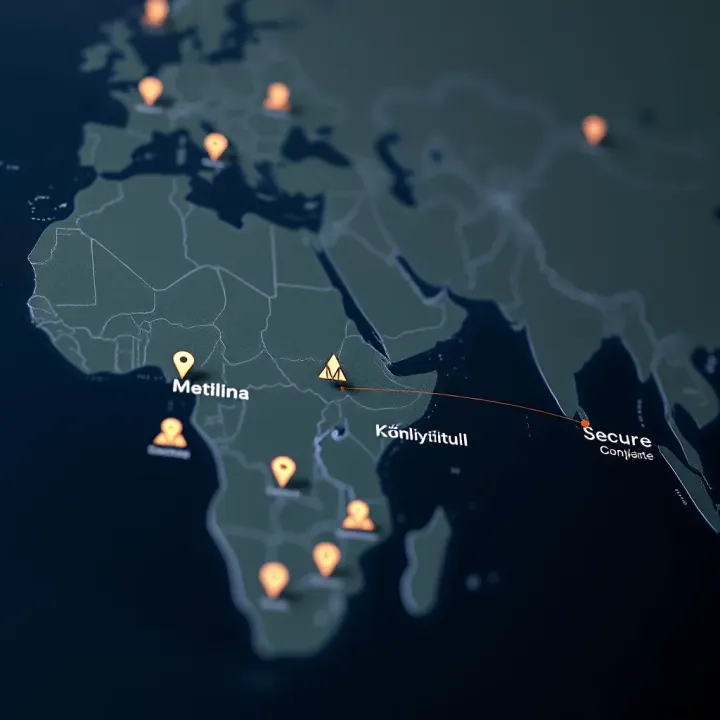 Map highlighting Kenya and international regions with icons symbolizing regulatory compliance and secure online trading