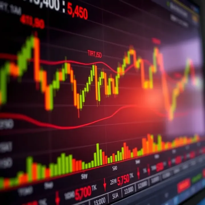 Chart displaying candlestick patterns and trading volume in a financial market