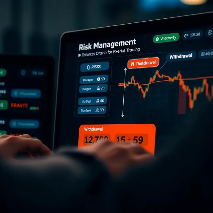 Graphical representation of risk management tools and withdrawal options on Expert Option platform