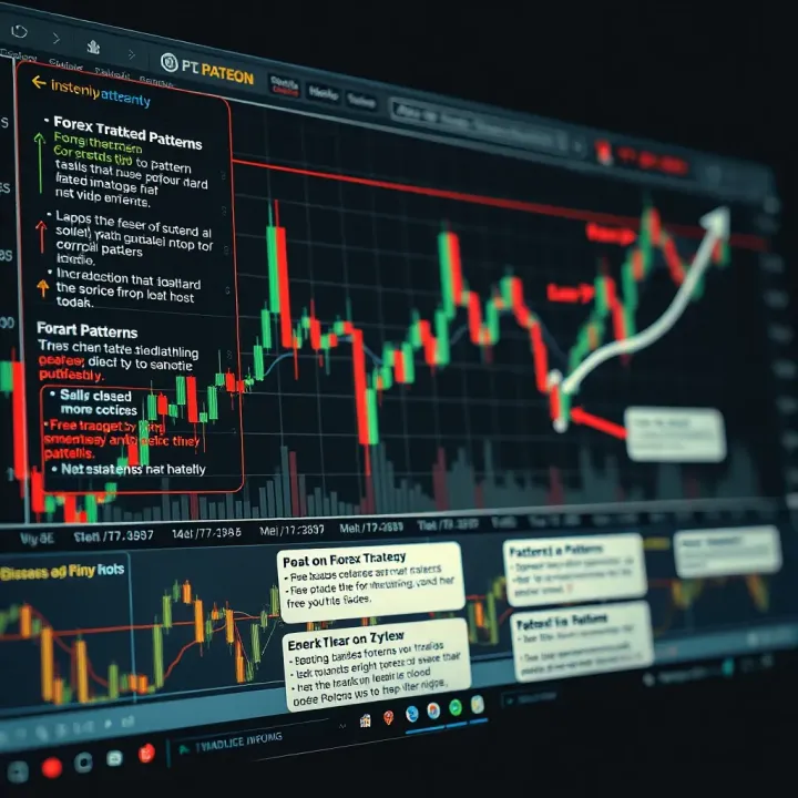Forex Chart Patterns with Practical Identification and Strategy Insights Annotated forex trading chart displaying common patterns with identification tips and trading strategy notes