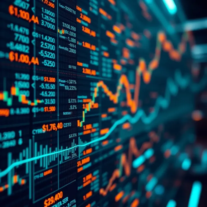 Illustration of algorithmic trading with currency symbols and digital data streams