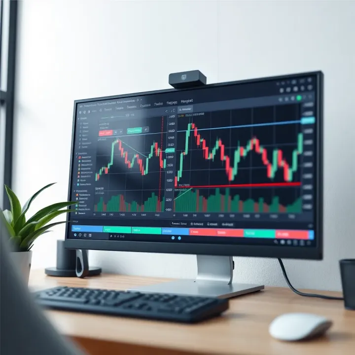 Forex Trading Interface and Risk Management for Kenyan Investors Computer screen displaying forex trading dashboard with charts and risk management tools in Kenya context