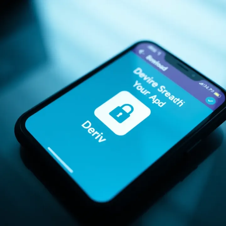 Smartphone displaying the Deriv app interface with a secure download icon