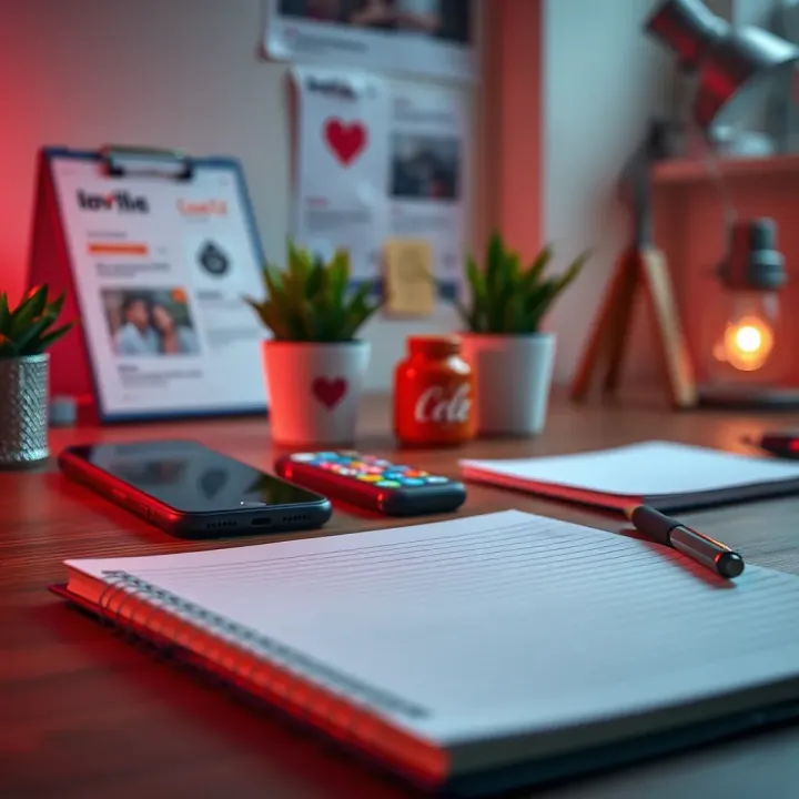 Content Creation and Social Media Promotion for Affiliate Marketing Creative workspace with smartphone, notebook, and social media icons representing content creation and promotion