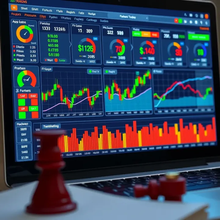 Forex Trading Tools and Risk Management Interface Digital dashboard displaying forex trading tools and risk management charts