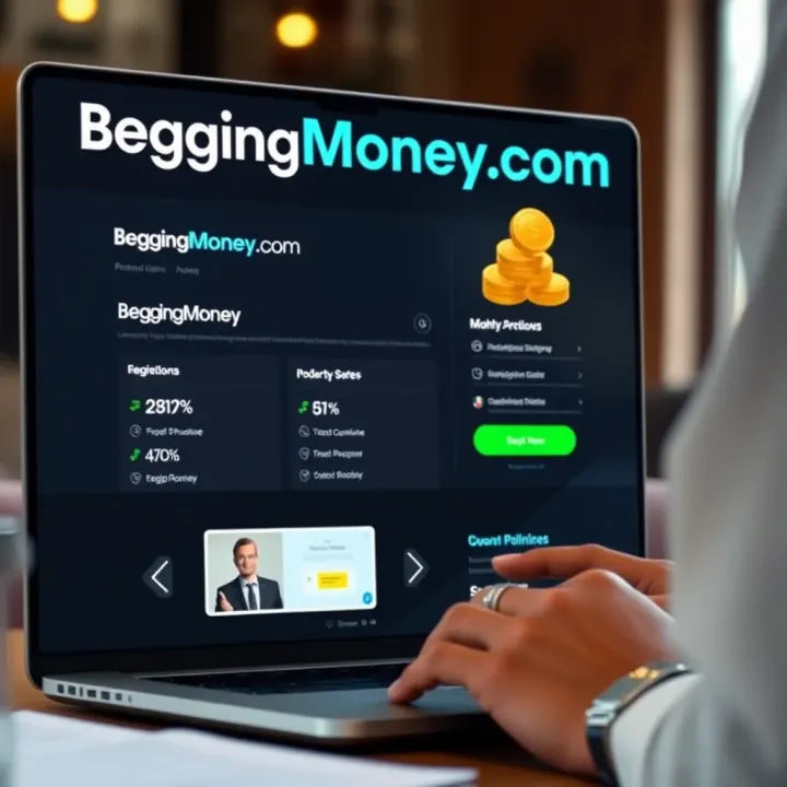 Website homepage showcasing BeggingMoney.com interface and user navigation