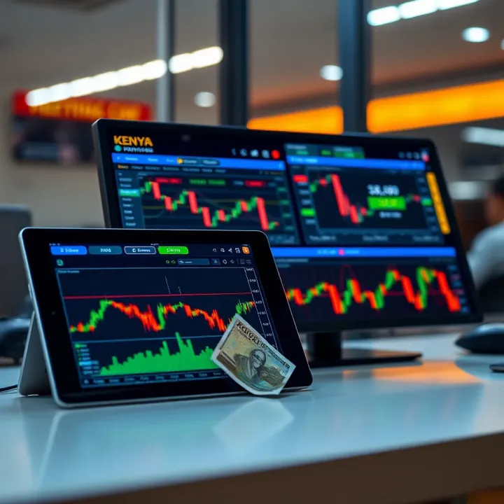 Digital devices displaying trading platforms with Kenyan currency and financial data