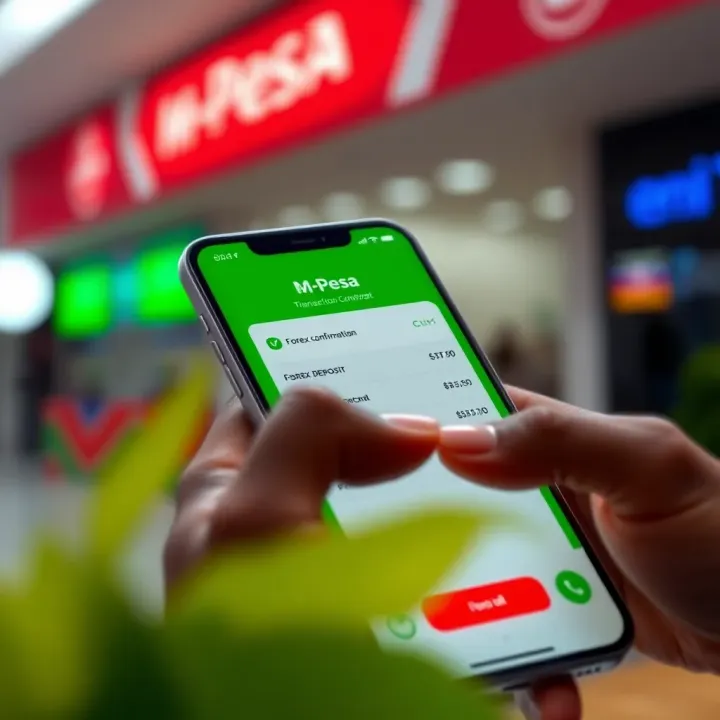M-Pesa Transaction Confirmation for Forex Deposit in Kenya M-Pesa mobile wallet app screen showing transaction confirmation for forex deposit