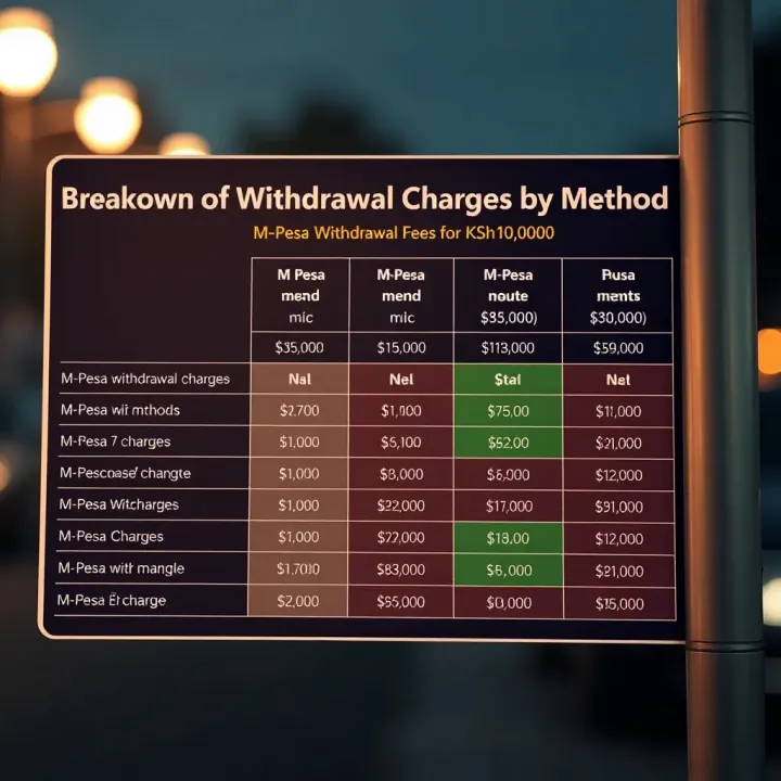 Comparison chart highlighting different M-Pesa withdrawal methods and their associated charges