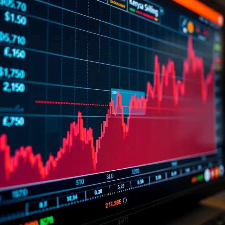 Graph showing currency exchange rates with Kenyan Shilling symbols on digital trading platform