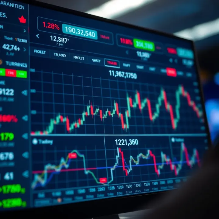 Dashboard of an online trading platform showing currency, stock, and commodity prices with charts