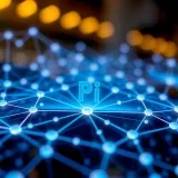 Illustration of digital blockchain network with interconnected nodes representing Pi network's technology