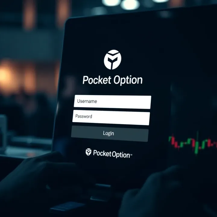 Screenshot of Pocket Option login screen showing username and password fields