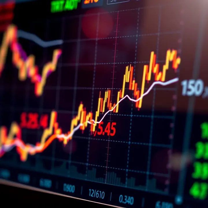 Financial chart displaying derivative market trends with data points and upward growth indicators