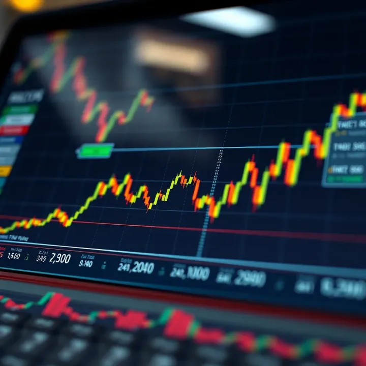 Graph showing currency exchange fluctuations in forex trading