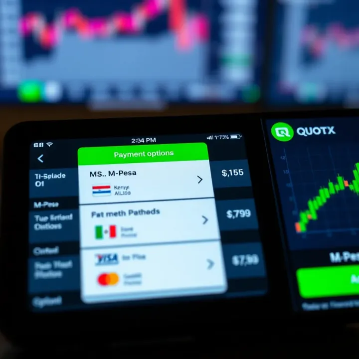 Payment Methods on Quotex Including M-Pesa for Kenyan Traders Payment options panel highlighting M-Pesa and other methods available for Kenyan traders on Quotex