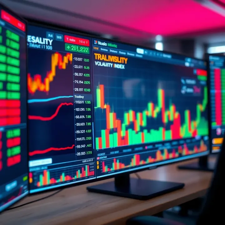 Live trading platform screen displaying real-time Volatility Index data and market indicators