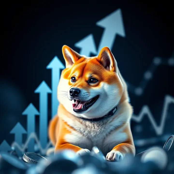 Shiba Inu Price Trend and Market Analysis Shiba Inu coin graphic with upward trending arrows symbolizing potential price growth