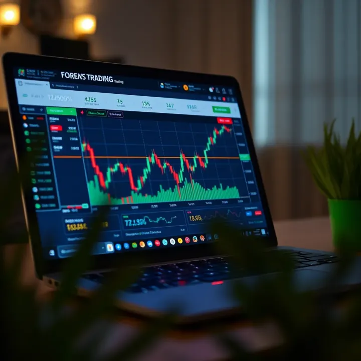Automated Forex Trading Strategy Visualization Graph showing automated Forex trading performance on a laptop screen