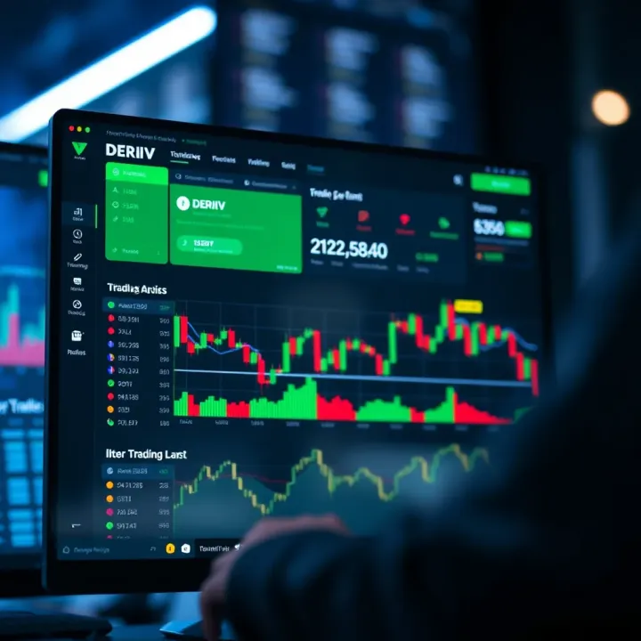 TradingView platform displaying integrated Deriv account dashboard with charts and trading indicators