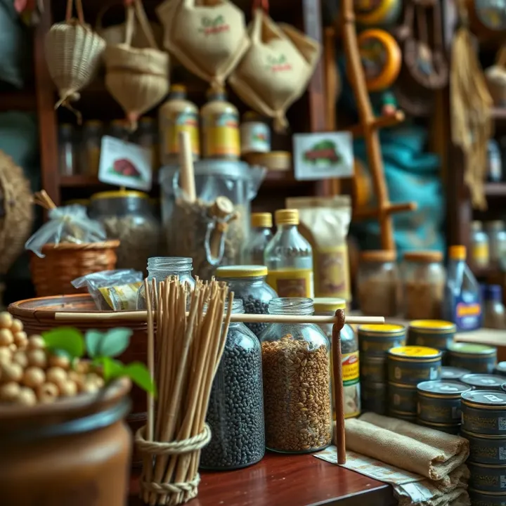 Variety of Kenyan products including agricultural goods and crafts on display