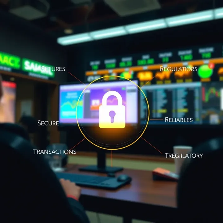 Key Features of Trustworthy Binary Options Brokers Conceptual graphic depicting reliable broker characteristics, including secure transactions and regulatory compliance