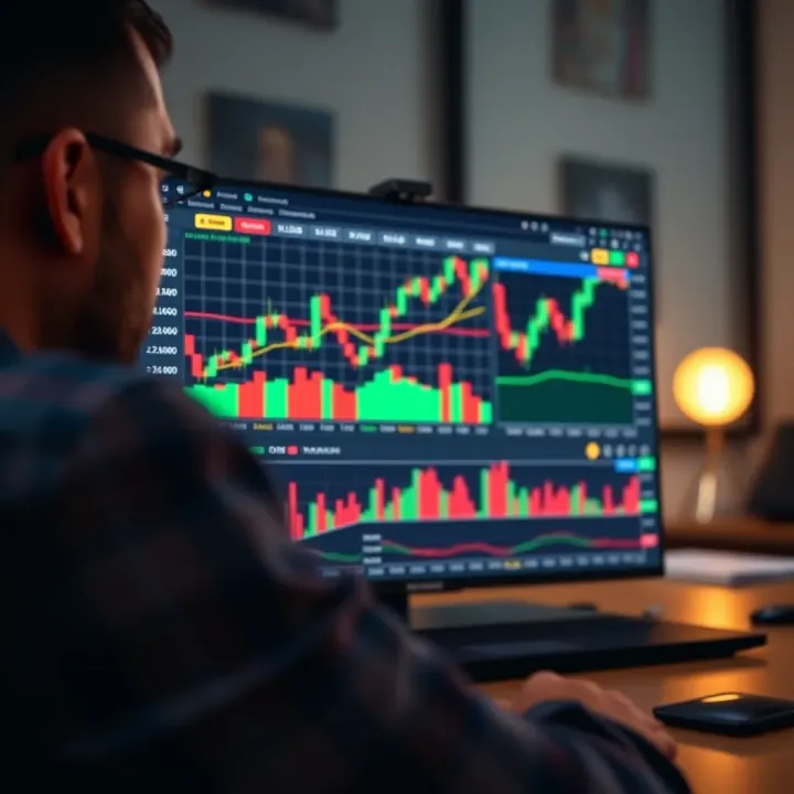 Overview of a Binary Options Trading Platform Interface Illustration of a digital trading platform showing various financial charts and binary options interface