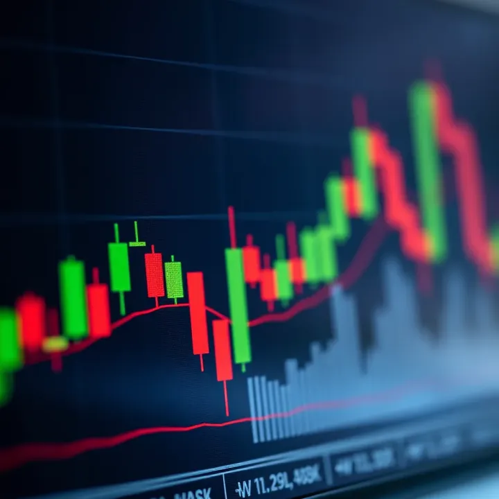 Common candlestick patterns including doji, hammer, and engulfing patterns on a trading chart