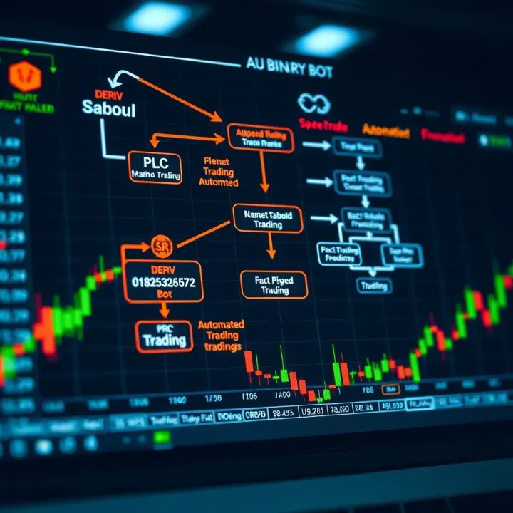 Flowchart illustrating automated trading actions of Deriv binary bot on financial charts