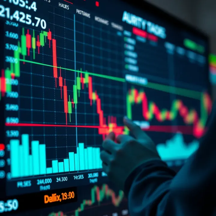 Automated Trading Technology in Digital Market Interfaces Graphical representation of automated trading algorithms interacting with financial charts on a digital interface