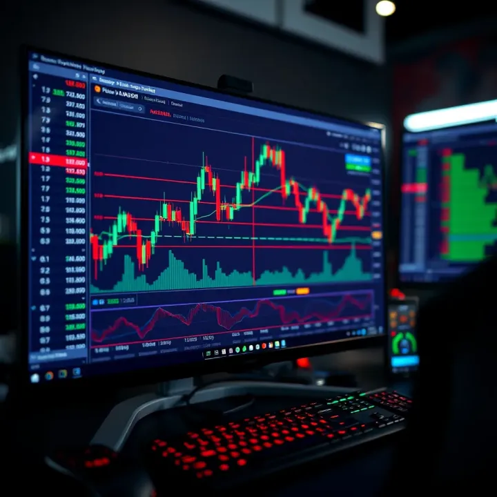 Forex Trading Platform with Risk Management Tools Illustration of a computer screen displaying forex trading platform with charts and risk management tools