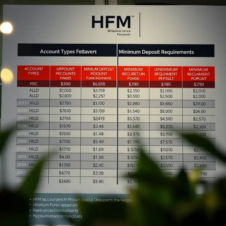 Chart illustrating various account types available for traders with corresponding minimum deposit amounts at a global forex broker
