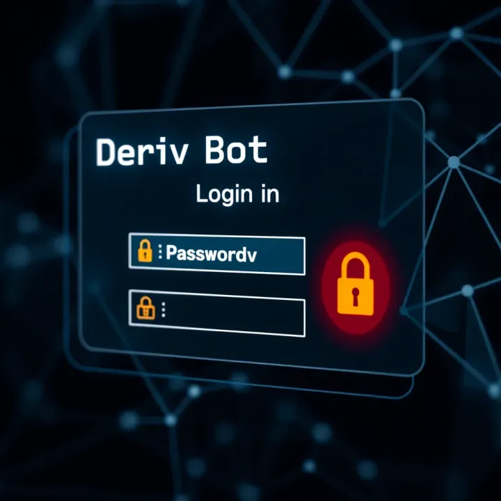 Secure login interface for Deriv bot platform showing username and password fields with security icons