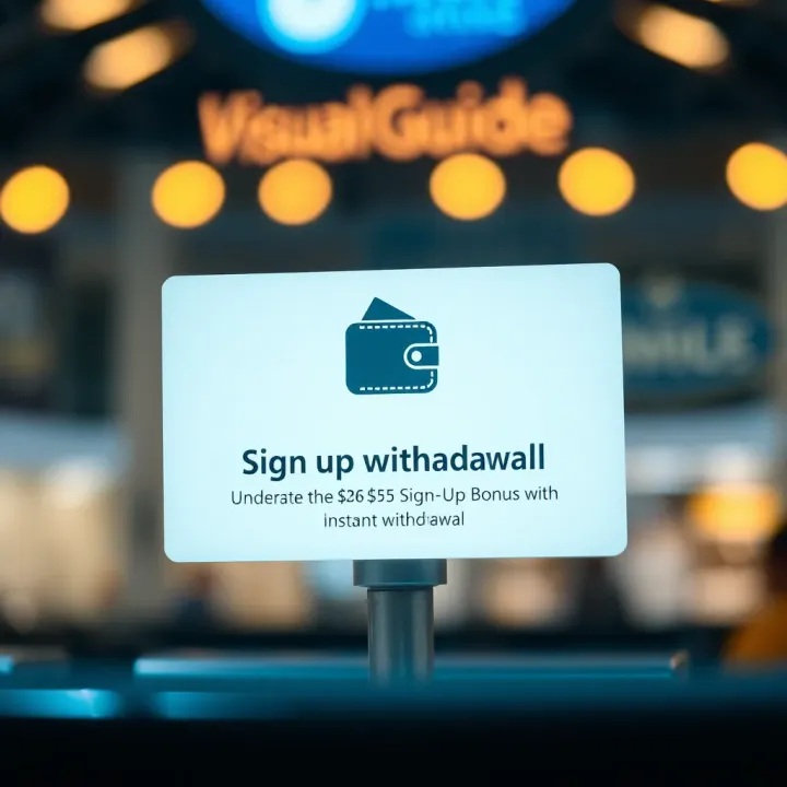 Digital representation of a sign-up bonus notification with a wallet icon indicating instant withdrawal capability