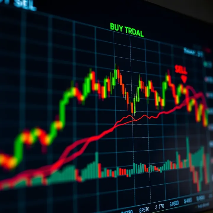 Chart showing trading signals with buy and sell points marked on a stock market graph